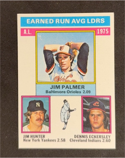 1976 Topps #202 1975 AL ERA Leaders Jim Palmer / Jim Hunter / Dennis Eckersley — front