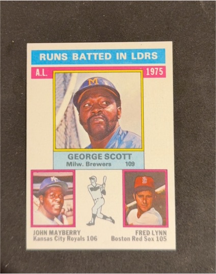 1976 Topps #196 AL Runs Batted In Leaders George Scott/John Mayberry/Fred Lynn — front