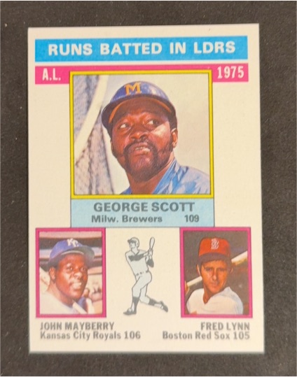 1976 Topps #196 AL RBI Leaders George Scott John Mayberry Fred Lynn — front