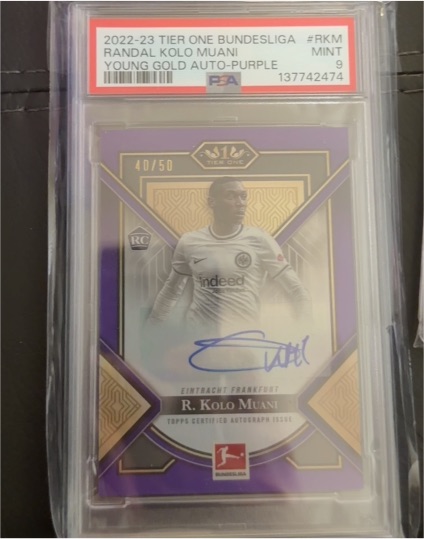 2022-23 Topps Tier One Bundesliga #RKM Randal Kolo Muani Young Gold Auto Purple — front