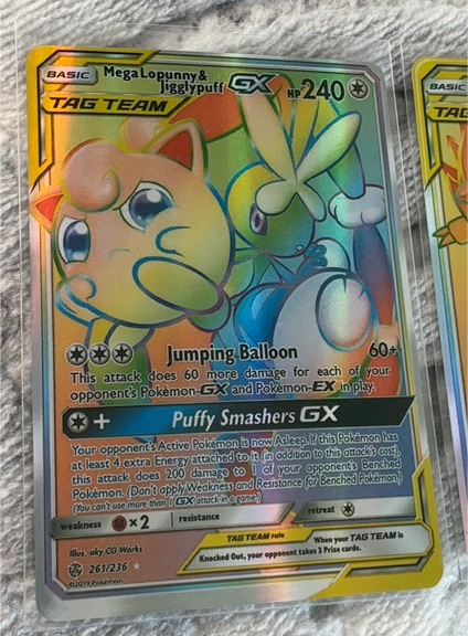 2019 Pokemon SM Cosmic Eclipse #261/236 Mega Lopunny & Jigglypuff GX Secret Rare — front