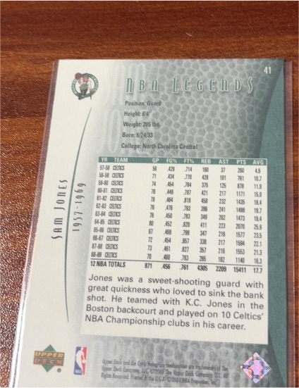 2001 Upper Deck NBA Legends #41 Sam Jones — front