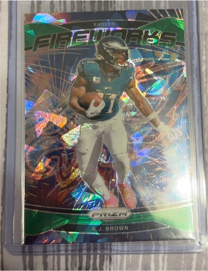 2024 Panini Prizm #13 A.J. Brown Fireworks Green Ice Prizm — front