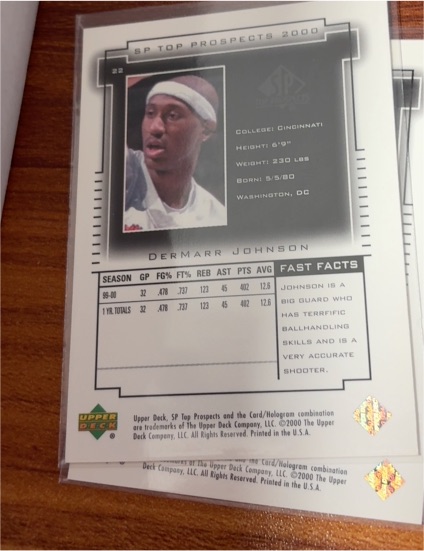2000-01 Upper Deck SP Top Prospects #22 DerMarr Johnson — front