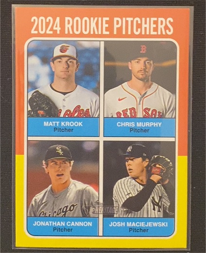 2024 Topps Heritage High Number #616 Rookie Pitchers Matt Krook Chris Murphy Jonathan Cannon Josh Maciejewski — front