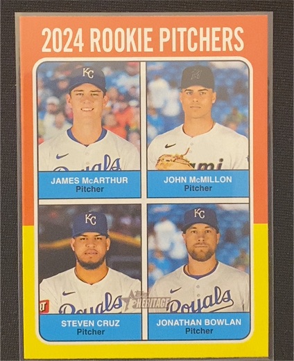 2024 Topps Heritage High Number #615 Rookie Pitchers McArthur McMillon Cruz Bowlan — front