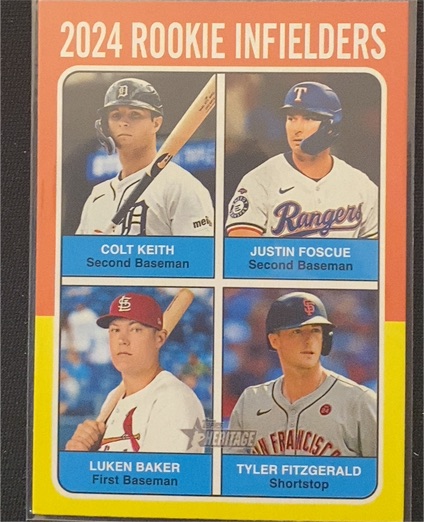 2024 Topps Heritage High Number #623 Rookie Infielders Colt Keith Justin Foscue Luken Baker Tyler Fitzgerald — front