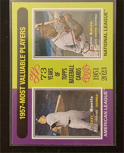 2024 Topps Heritage #190 1957 MVPs Mickey Mantle, Hank Aaron — front