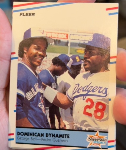 1988 Fleer #623 Dominican Dynamite George Bell Pedro Guerrero — front