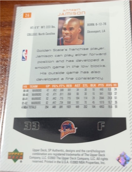 2002 Upper Deck Ovation #33 Antawn Jamison — front