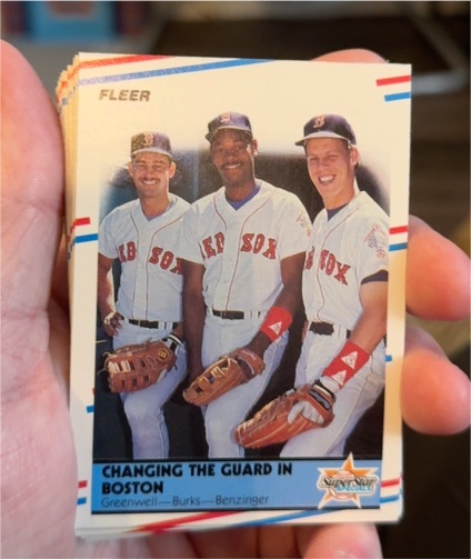 1988 Fleer #630 Mike Greenwell / Ellis Burks / Todd Benzinger — front