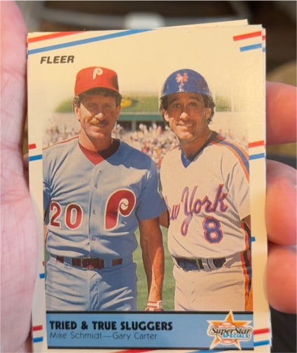 1988 Fleer #636 Tried & True Sluggers Mike Schmidt Gary Carter — front