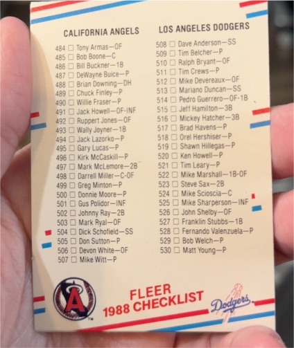 1988 Fleer #659 Checklist Angels Dodgers Braves Orioles — front