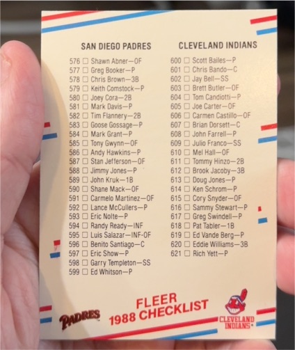 1988 Fleer #660 Checklist Padres / Indians / Special Cards — front