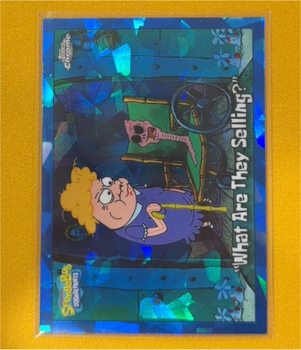 2025 Topps Chrome Sapphire SpongeBob SquarePants #80 "What Are They Selling?" — front