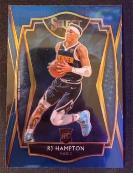 2020-21 Panini Select #195 RJ Hampton Premier Level Blue RC Orlando Magic — front