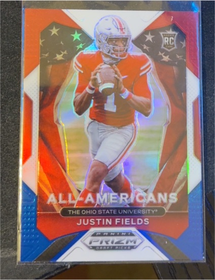 2021 Panini Prizm Draft Picks #192 Justin Fields All-American Red White Blue — front
