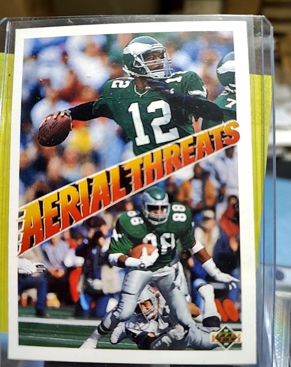 1991 Upper Deck #31 Aerial Threats Randall Cunningham / Keith Jackson — front