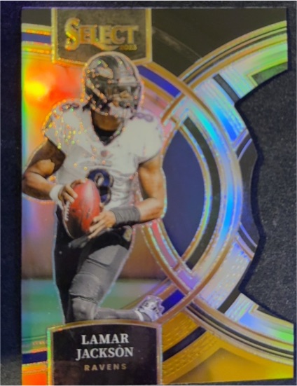 2023 Panini Select #190 Lamar Jackson Black and Gold Prizm Die Cut — front