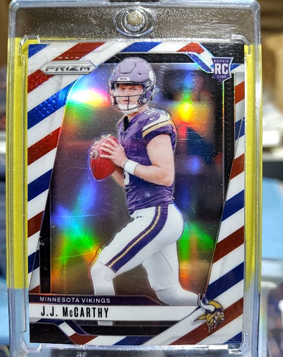 2024 Panini Prizm #400 J.J. McCarthy Red White & Blue Prizm Rookie — front