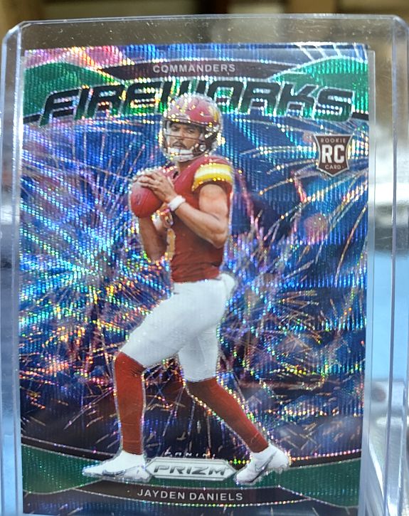 2024 Panini Prizm #24 Jayden Daniels Fireworks Green Wave Prizm Rookie Card — front