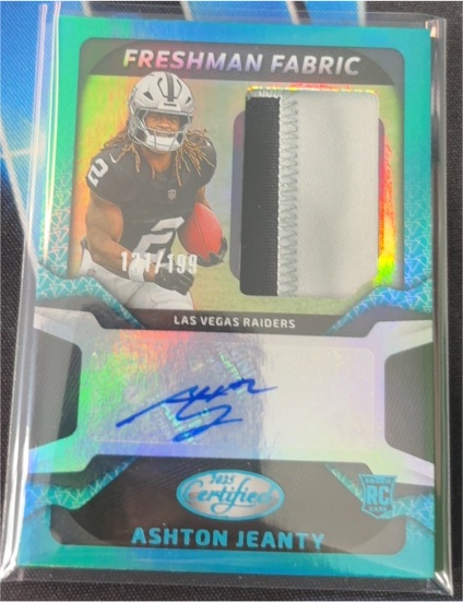 2025 Panini Certified #FBC-AJY Ashton Jeanty Freshman Fabric Mirror Signatures — front
