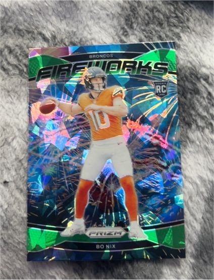 2024 Panini Prizm #23 Bo Nix Fireworks Green Ice Prizm Rookie — front