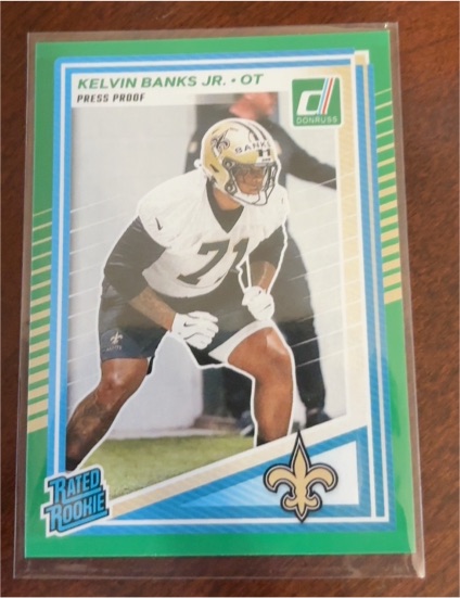 2025 Donruss #372 Kelvin Banks Jr. Press Proof Green Rated Rookie — front