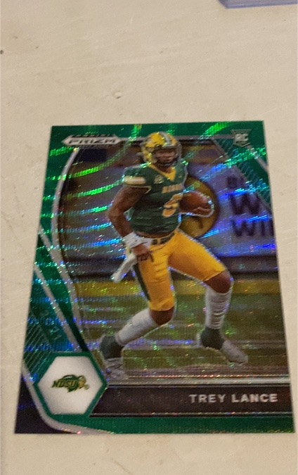 2021 Panini Prizm Draft Picks #120 Trey Lance Green Wave Prizm Rookie Card — front