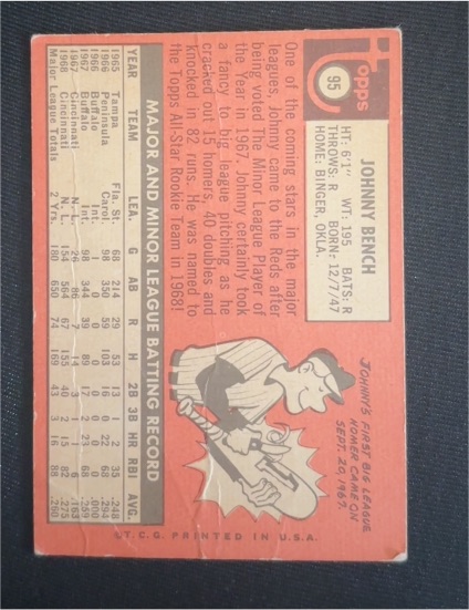 1969 Topps #95 Johnny Bench — front