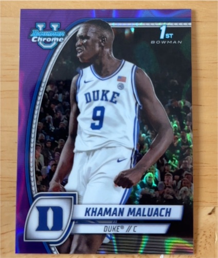 2024-25 Bowman Chrome University #46 Khaman Maluach Purple Lava Duke Blue Devils — front