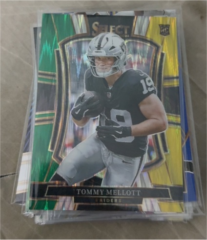 2025 Panini Select #106 Tommy Mellott Premier Level Green & Yellow Shock Rookie — front