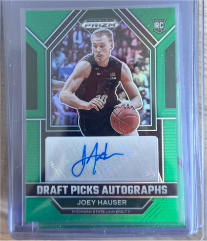 2023 Panini Prizm Draft Picks #DPA-JHS Joey Hauser Draft Picks Autographs Green — front
