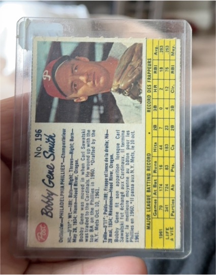 1962 Post Cereal #196 Bobby Gene Smith — front