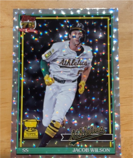 2026 Topps Series 1 1991 Retro Jacob Wilson #T91-77 Athletics Silver Ice Crackle Foil — front