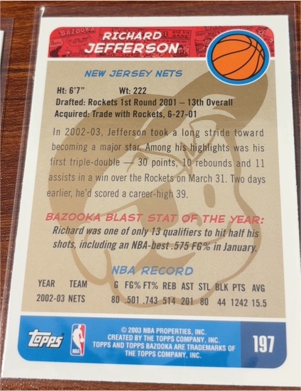 2004-05 Bazooka #197 Richard Jefferson — front