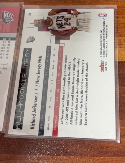 2002 Fleer Rookie Jersey Ticket #24 Richard Jefferson — front