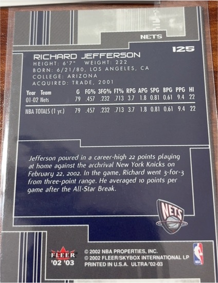 2002 Fleer Ultra #125 Richard Jefferson — front