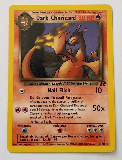 1999 Pokémon Team Rocket #21 Dark Charizard — front