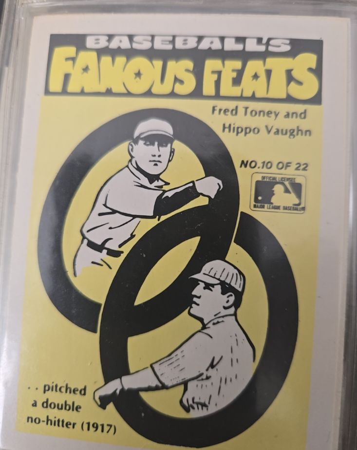 1986 Fleer Baseball's Famous Feats #10 Fred Toney and Hippo Vaughn — front