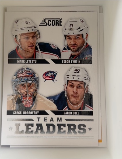 2013-14 Score #558 Mark Letestu / Fedor Tyutin / Sergei Bobrovsky / Jared Boll — front