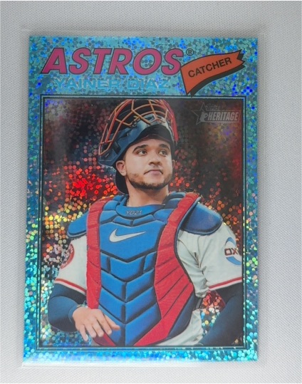 2026 Topps Heritage Chrome Blue Sparkle #219 Yainer Diaz — front