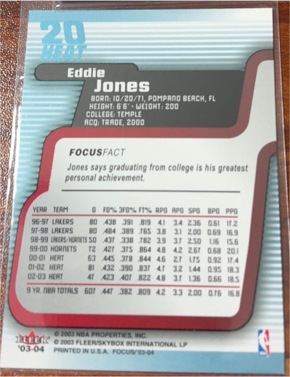 2003-04 Fleer Focus #20 Eddie Jones Miami Heat — front