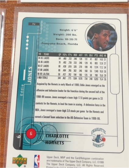 1999 Upper Deck MVP #14 Eddie Jones — front