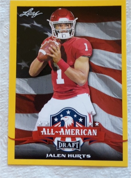 2020 Leaf Draft All-American #75 Jalen Hurts Gold Parallel Rookie Card — front