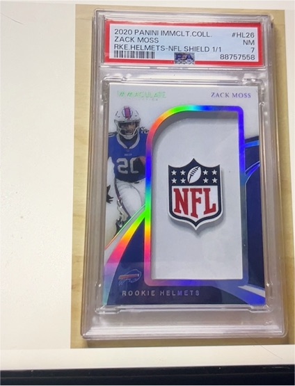 2020 Panini Immaculate Collection #HL26 Zack Moss Rookie Helmet NFL Shield — front