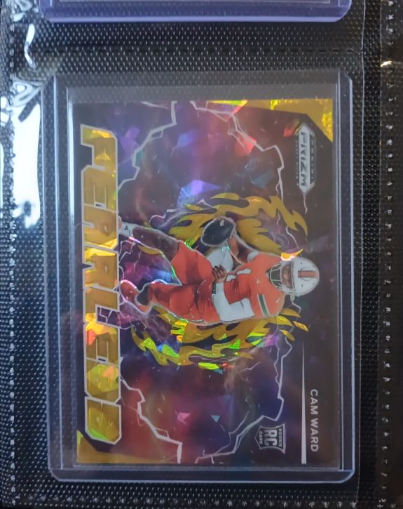 2025 Panini Prizm Draft Picks #F-CWD Cam Ward Fearless Gold Ice Prizm Rookie Card — front