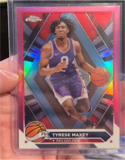 2023-24 Topps Chrome #33 Tyrese Maxey Pink Refractor — front