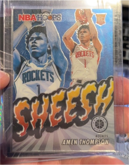 2023-24 Panini NBA Hoops Premium Stock #4 Amen Thompson Sheesh Silver Prizm Rookie — front