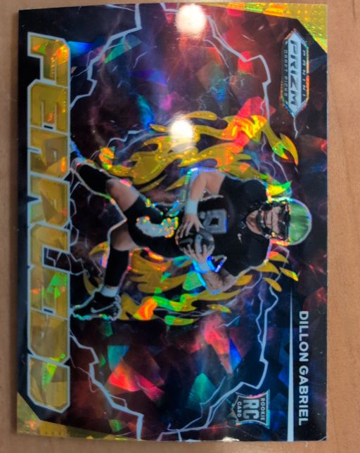 2025 Panini Prizm Draft Picks #F-DGL Dillon Gabriel Fearless Gold Ice Prizm RC — front
